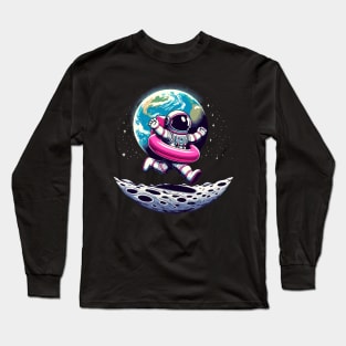 Pool Party Astronaut Pink Float Funny Space Long Sleeve T-Shirt